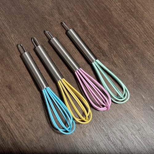 Mini Whisks 6 inch 4Pcs silica gel stainless steel Whisk, Hand Egg