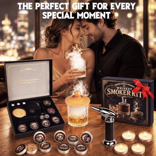 Whiskey Smoker Kit with Torch, 8 Wood Chip Flavors and 4 Scented
