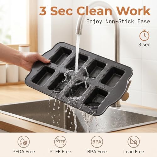 4Pcs Mini Loaf Baking Pans 8-Cavity, Nonstick Small Cornbread Pan