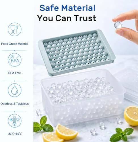 Mini Ice Cube Trays with Lid & Bin, Tiny Pebble Ice Balls for Coffee