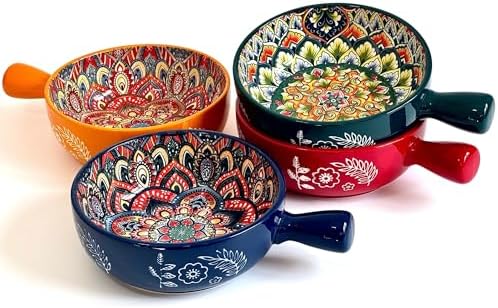 Bohemian Soup Bowls with Handles, 22 Oz French Onion Soup Crocks