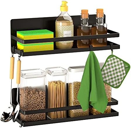 2-Pack Black Magnetic Spice Rack for Refrigerator