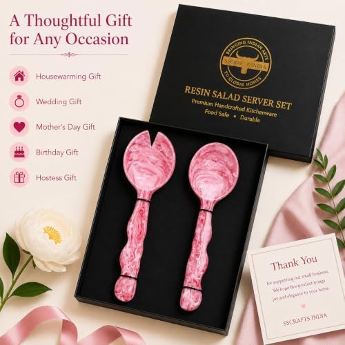 SS CRAFTS INDIA Resin Salad Servers & Serving Spoons, Pink Marbled