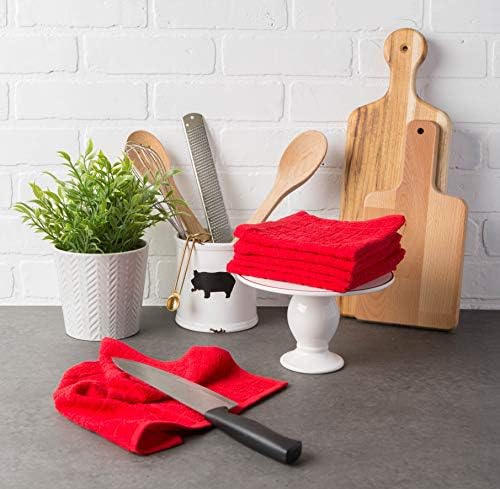 DII Basic Terry Collection Solid Windowpane Dishcloth Set, 12x12, Red