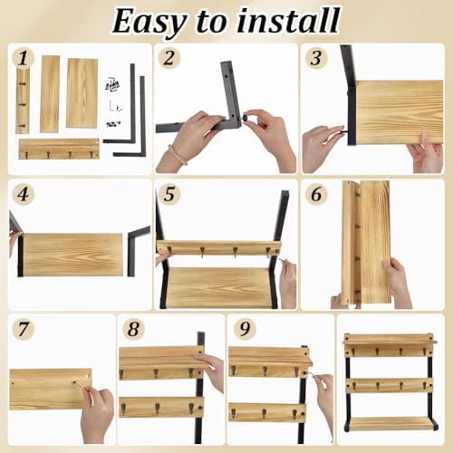 PH PandaHall Rustic Mug Holder Stand 2 Tier Wood Countertop Rack