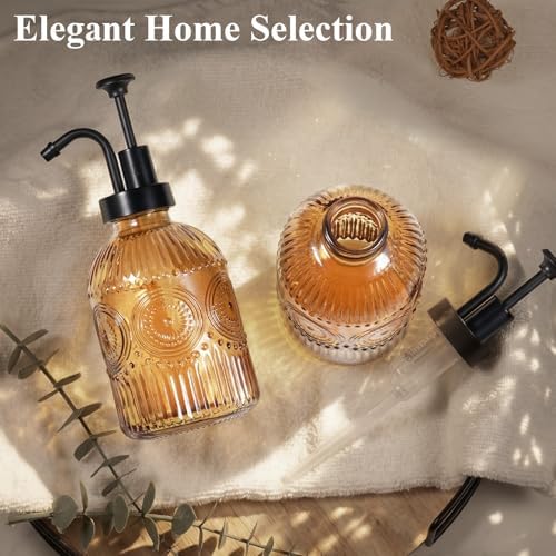 Amolliar Glass Soap Dispenser, 12 Oz, Brown-Black