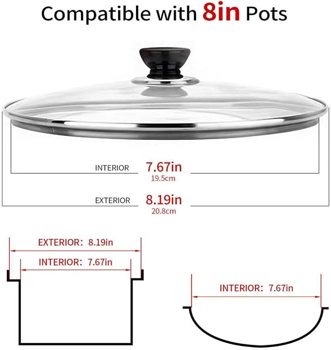 8 Inch Pan Lid, Tempered Glass Cast Iron Lids - Image 2