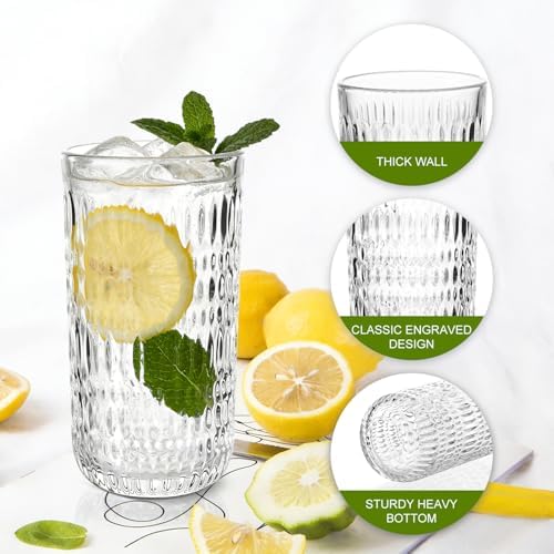 Highball Glasses Set of 6, 12oz Crystal Drinking Glasses, Lead-free