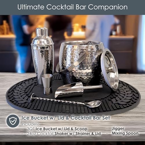 BREKX Insulated Ice Bucket for Cocktail Bar with Drink Shaker 5-Piece