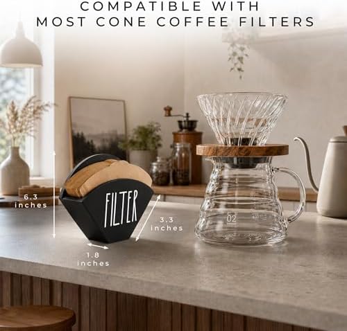 Wood Coffee Filter Holder, Farmhouse Cone Filter Storage Organizer