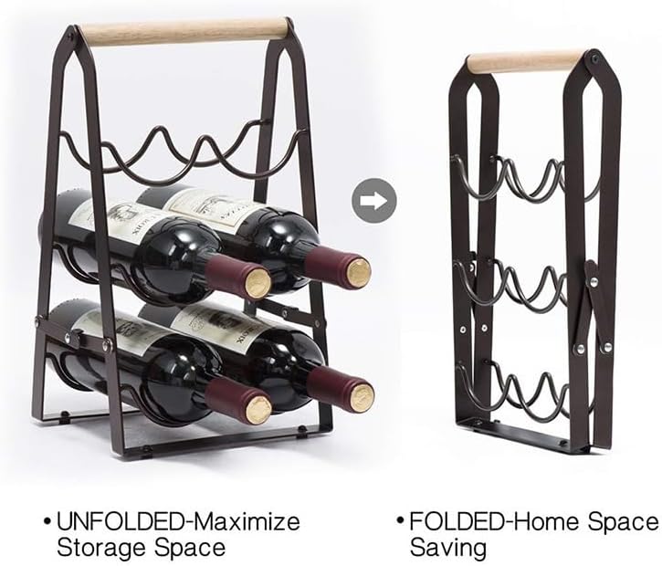 Wine Rack, 6 Bottle Wooden Countertop Free Standing Shelf,3 Tier