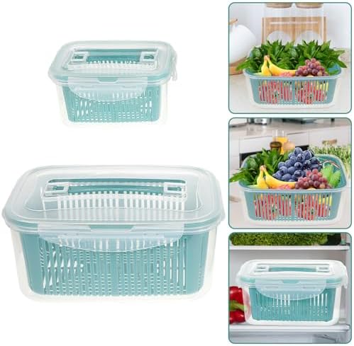 2pcs Fridge Food Box with Drainer, Stackable Plastic Storage