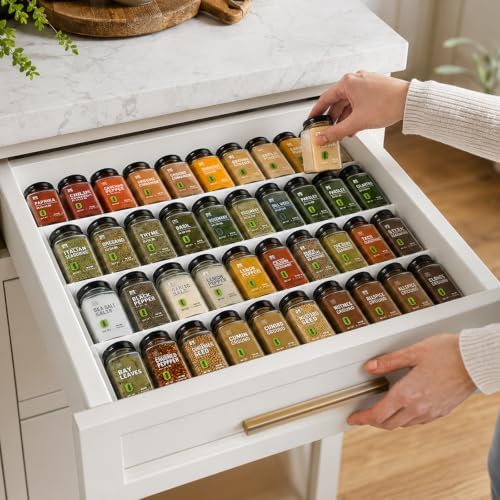 Spice Drawer Organizer, 4-Tier Spice Rack for Drawer Fits 11.8-22.8 in