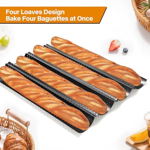 4-Slot French Baguette Pan Set, Non-Stick French Bread Pan, Baguette