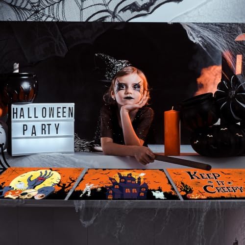 Halloween Plastic Placemats Set of 6 Orange Table mats 17×13×0.04in