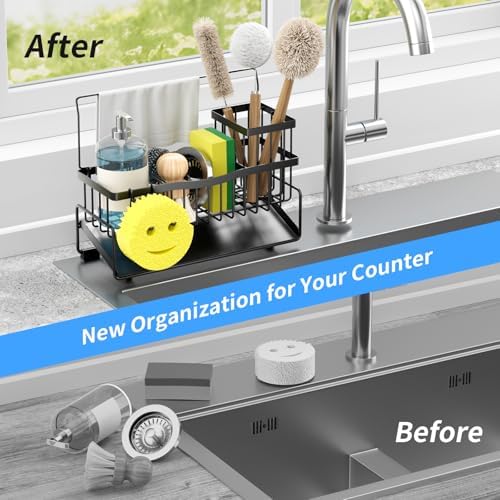 Sponge Holder for Kitchen Sink, 304 Stainless Steel, Black