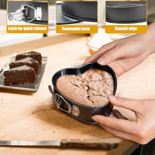 Springform Cake Pan Set of 3 (4, 7, 9 Inch) Heart Leakproof Nonstick