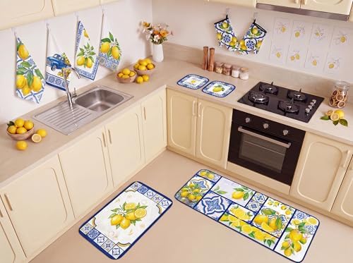 Tieshankao 10Pcs Lemon Kitchen Decor Set Italian Capri Tiles Yellow