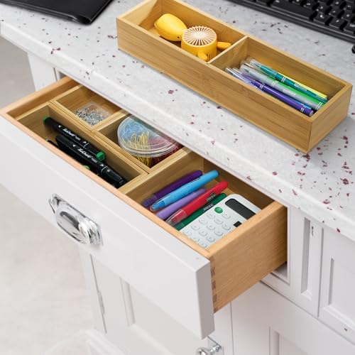 ZAVOOS 5 Pieces Bamboo Drawer Organizer, Multi-Use Storage Tray