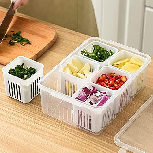 6-in-1 Kitchen Scallion Storage Box, 6 Grids Draining Crisper Portable