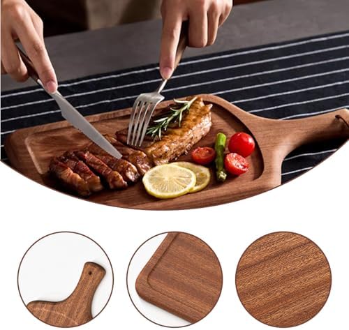 Ebony Steak Board,Steak Plate with Handle,Wood Serving Tray for Family