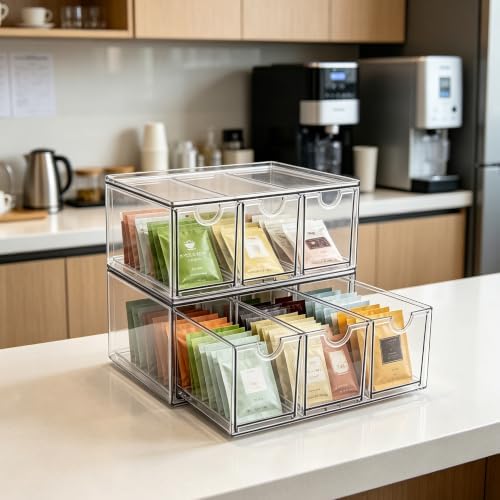 Prsildan Tea Bag Organizer K Cup Holder Drawer Coffee Pods Storage