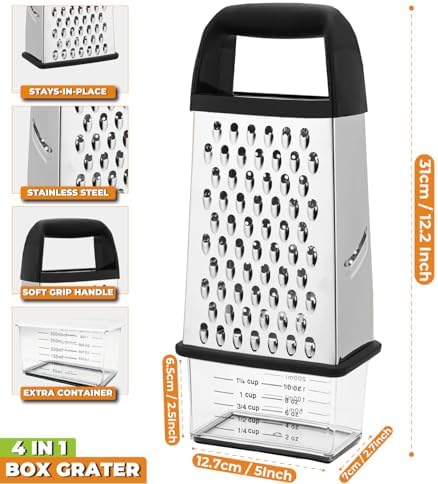 XL4-Sided Cheese Grater for Kitchen With Container- 100% BPA-Free