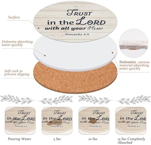 Billbotk Ceramic Coasters with Bible Verses, Christian Coasters Set of