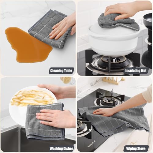 Homaxy Microfiber Kitchen Towels and Dishcloths Sets, 12 Pack, Grey