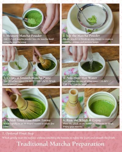 Matcha Whisk Set, 8 Pcs Matcha Kit with Ceramic Bowl, Gradient Pink