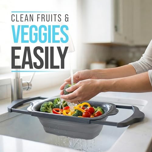 Comfify Gray Collapsible Silicone Over-Sink Colander – 6 Qt