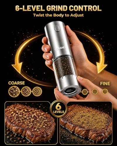 Electric Salt and Pepper Grinder Set, 6-Level Adjustable Coarseness