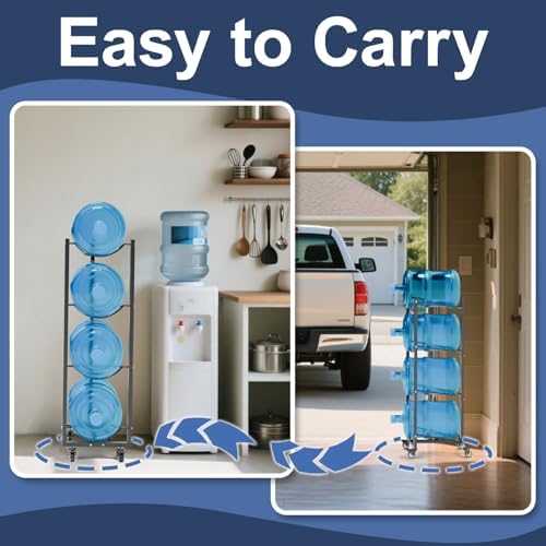 5 Gallon Water Jug Holder with 4 Wheels: 5 Gal Bottle Storage Rack