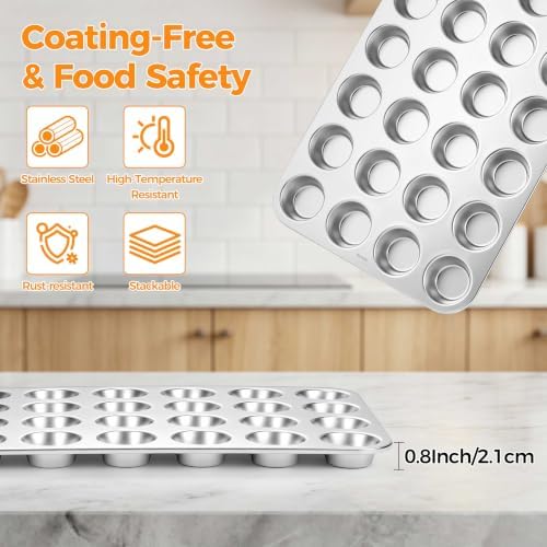 Leonyo 24 Cups Muffin Pan, Stainless Steel Mini Cupcake Pan Tin for
