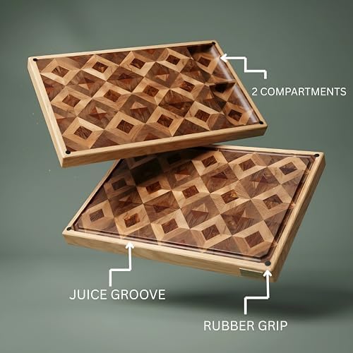 Walnut Oak Rosewood End Grain Cutting Board - 14x16 Large Wooden