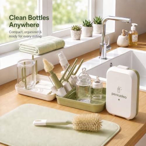 8-in-1 Baby Bottle Cleaning Kit, Portable Brush Set & Drying Rack