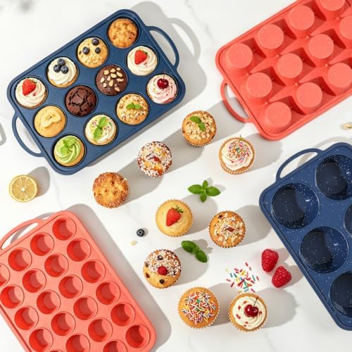 Vinino 2 Pack Mini Silicone Muffin Pan with Stainless Steel Frame