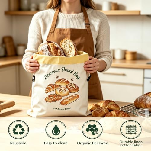 XL Beeswax Bread Bag Set, 17x13 Inch, 4-Piece