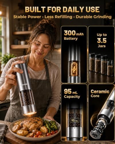 Electric Salt and Pepper Grinder Set, 6-Level Adjustable Coarseness