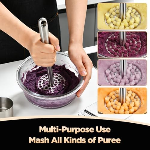 Manual Potato Masher, Stainless Steel Heavy Duty Hand Food Smasher