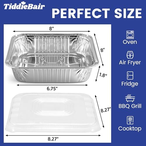 40 Pack 8x8 Aluminum Foil Pans with Lids - Square Baking Cake Pans