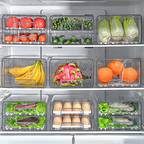 2 Pack Fridge Drawers with Lids, Stackable Pull-Out Food Bins with Lid