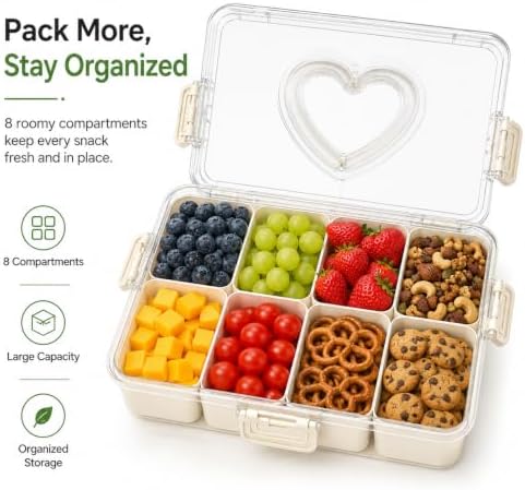 2 Pack Snack Box Container with Lid, Compartment Divided Food Storage