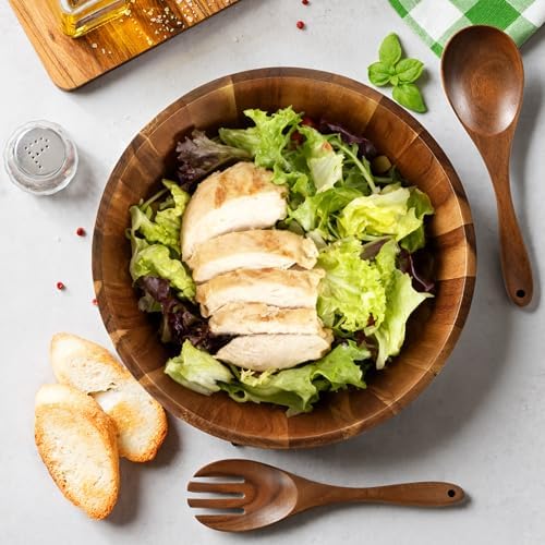MYRAINBOW Wooden Salad Bowl Set 11.8 Inch – Acacia Large Wood Salad