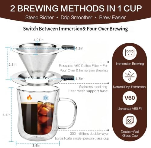 Pour Over Coffee Maker with Cup, 2-in-1 Immersion & Drip Coffee