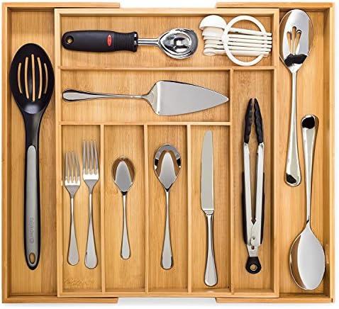 Bamboo Expandable Kitchen Cutlery Utensils Drawer Organizer Premium