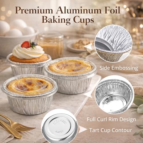 Domensi 100 Pcs 4.72'' Mini Aluminum Pie Tins Bulk Lids Disposable