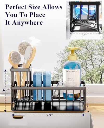 Kitsure 7.9 Inch Kitchen Sink Sponge Holder, Black