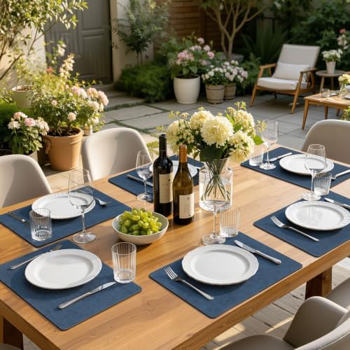 homing Faux Leather Vinyl Placemats Set of 6, Easy to Clean, Navy Blue
