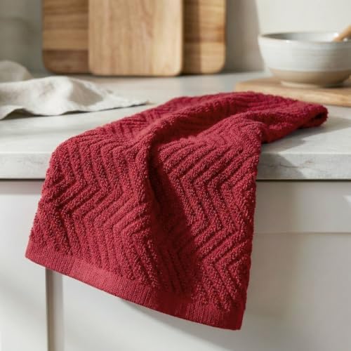 DecorRack 100% Cotton Kitchen Towels 15x25 in, Red Set (Pack of 4)